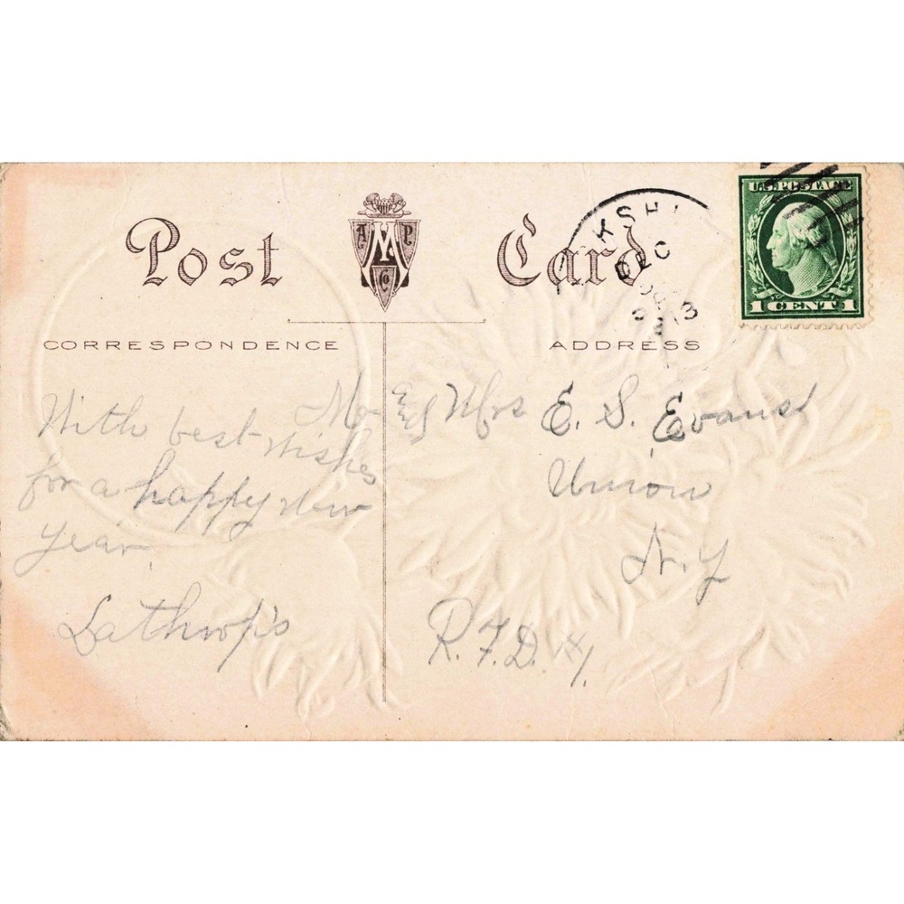 Vtg New Year Wishes Postcard Scenes Flowers Series 461 Embossed Cottage Flower - Picture 2 of 2